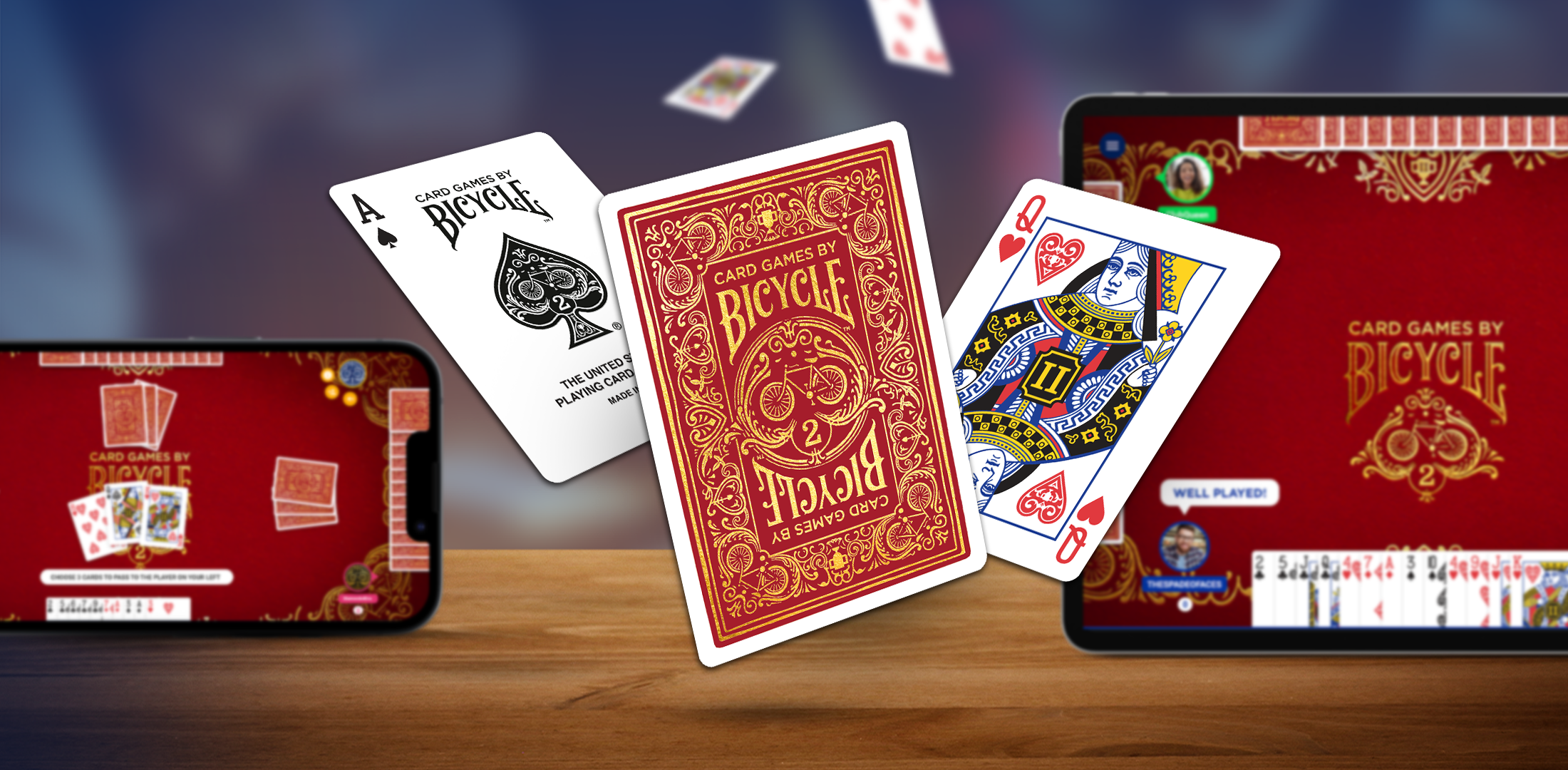 The Card Games by Bicycle app rewards all top players on the leaderboard with a unique digital cards, avatars and a table to be used in the app.